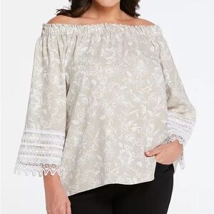 Rafaella Cream Floral Off-Shoulder Blouse